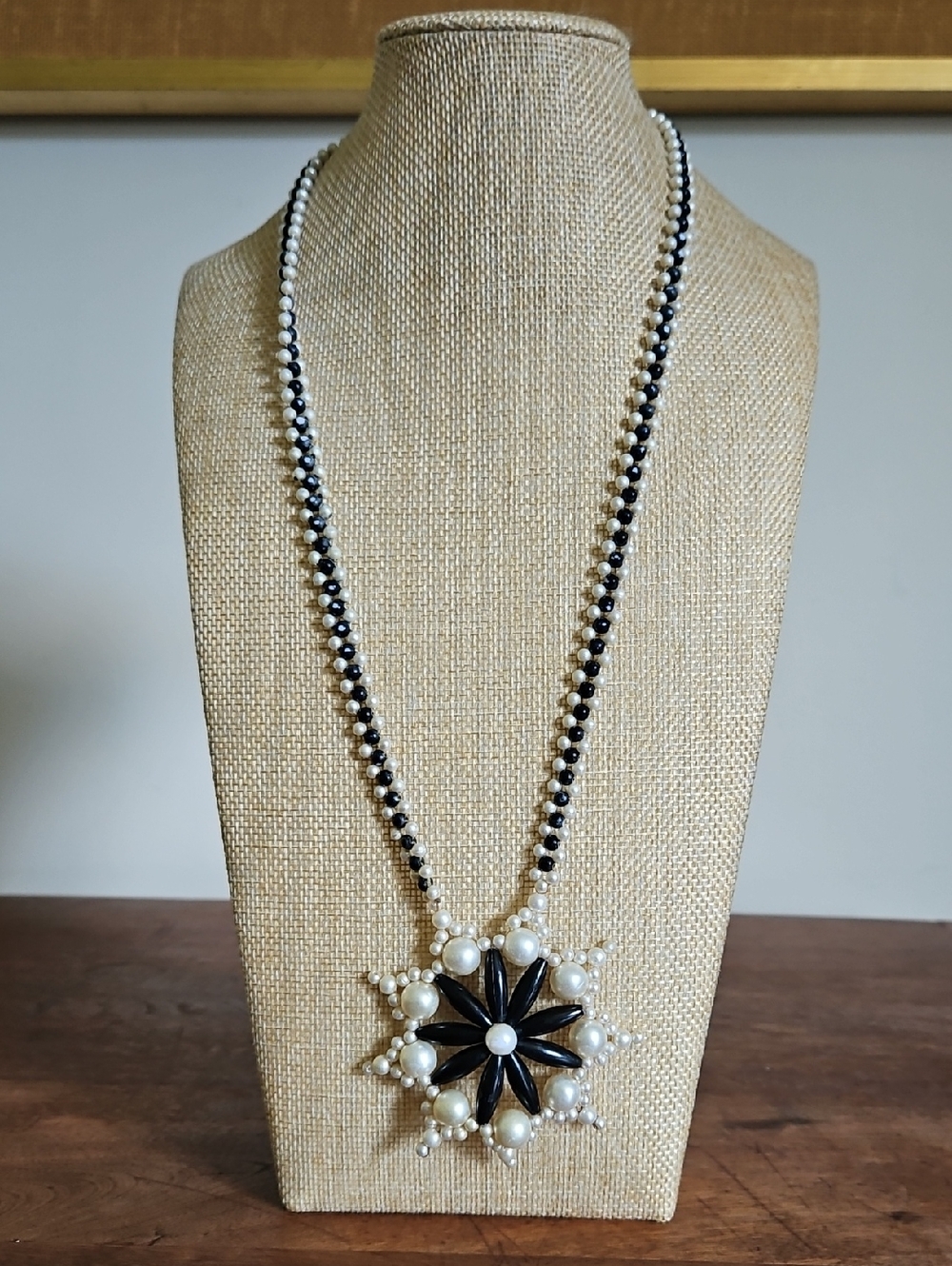 Black and White Faux Pearl Beaded Statement Necklace